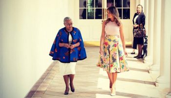 US First Lady Mellania Trump and First Lady Margaret Kenyatta pose for a picture at State House Nairobi